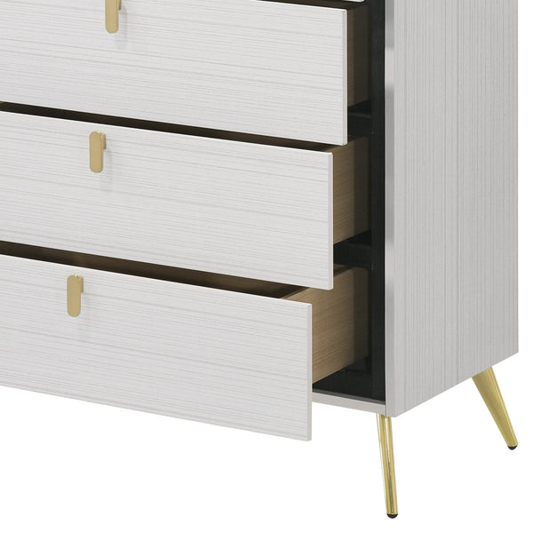 English Elm White Five-Drawer Chest with Metal Legs, Knob Handles, Durable Storage Organizer for Bedroom Elegance B062P209053