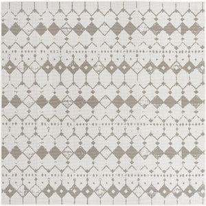 Unique Loom Outdoor Trellis Cardak Machine Made Geometric Rug Ivory and Gray, Gray 7' 10" x 7' 10"