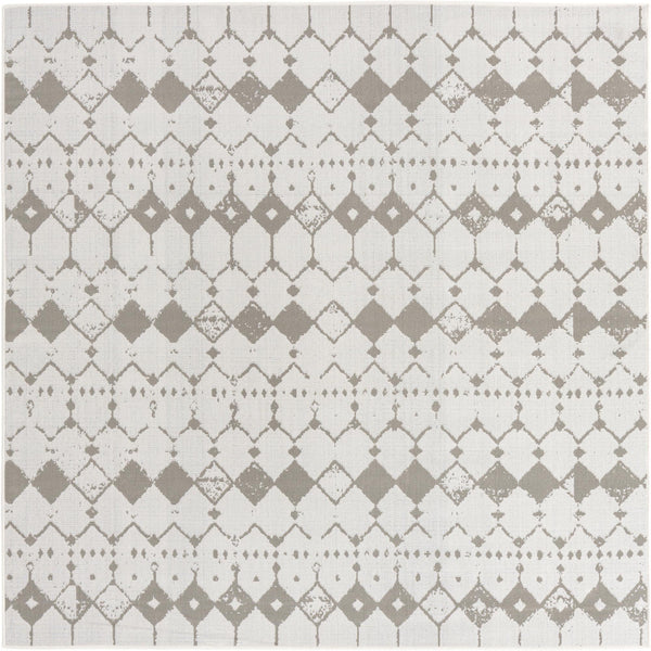 Unique Loom Outdoor Trellis Cardak Machine Made Geometric Rug Ivory and Gray, Gray 7' 10" x 7' 10"