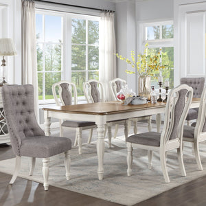 English Elm Grey Padded Side Chair Set of 2 with Antique White Wood Frame, Grey Upholstery, Classic Comfort Elegance B062P209253