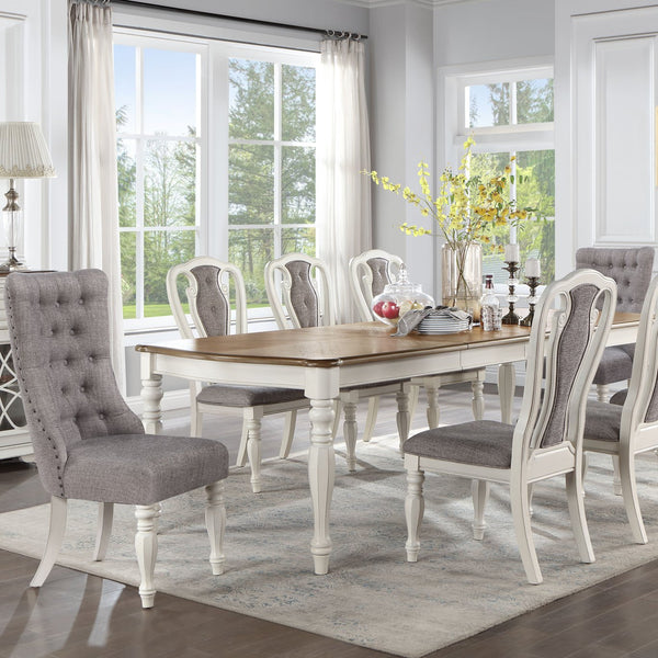 English Elm Grey Padded Side Chair Set of 2 with Antique White Wood Frame, Grey Upholstery, Classic Comfort Elegance B062P209253