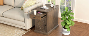 English Elm U-can Acacia Wood End Table with Usb Charging Station Drawer and Cabinet Storage Antique Brown N724P353565D