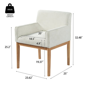 English Elm Modern Upholstered Arm Dining Chair Set Rubberwood Legs Foam Padded High Back Beige,Natural N768P396376N