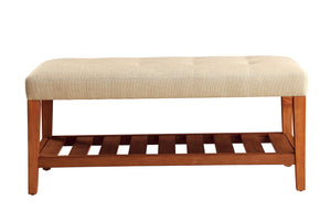 English Elm Charla Tufted Beige Fabric Bench with Oak Legs & Slatted Shelf — Plush Foam, Storage, Modern Chic B2726P255340