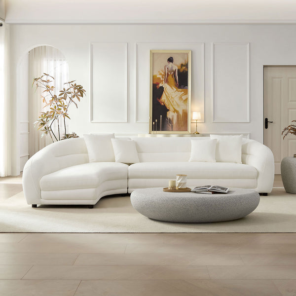 English Elm 125.2 Inch Curved Modular Sectional Sofa White Polyester Upholstered Living Room Couch W2582S00193