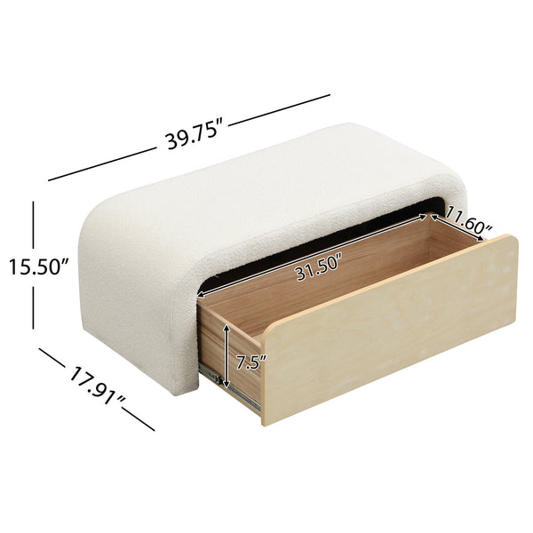 English Elm Christopher Knight Home® - Upholstered Ottoman With Storage Drawer - Chic Boucle Fabric, Solid Wood, Versatile Seating Solution N757P303234W