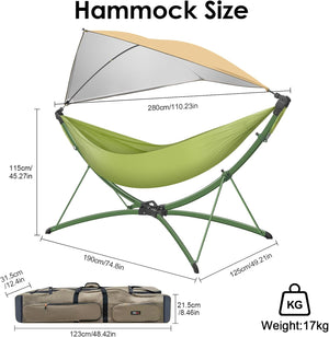 English Elm Portable Hammock with Quick Fold Stand Ripstop Nylon Sunshade 650 Lb Capacity Green W3457P379389
