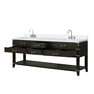 English Elm Black Oak Double Bath Vanity 84" W X 22" D With Cultured Marble Top & Sleek Faucet Set For Luxury Baths B2731P261076