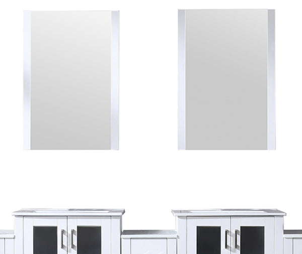 English Elm White Double Bath Vanity 84 in. W x 18.25 in. D with Side Cabinets, Soft-Close Drawers, Ceramic Top, Mirrors Included B2731S00601