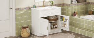 English Elm 36" Luxurious Bathroom Vanity with Ceramic Sink and Soft-Close Doors, Solid Wood Frame, Adjustable Shelves White N710P288944K