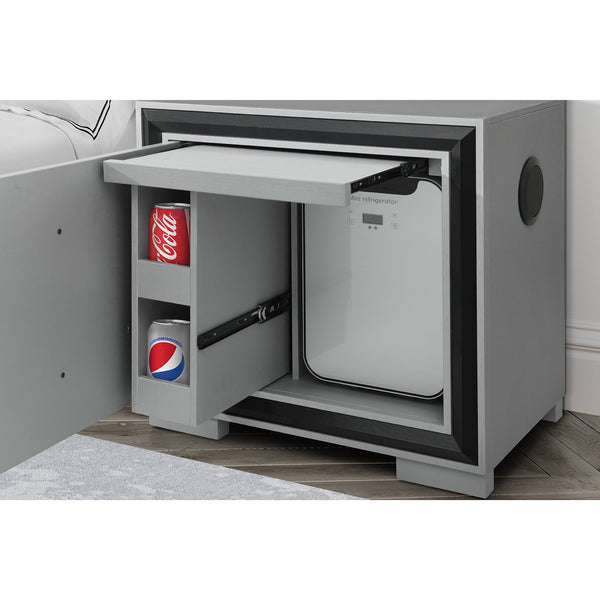 English Elm Adelaide Modern Grey & Black Nightstand with Built-In Cooler and Bluetooth Speaker, Solid Wood Blend B201P394798