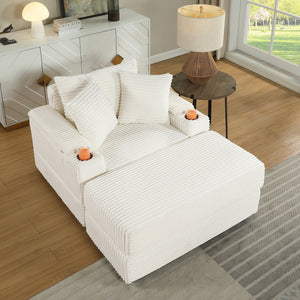 English Elm sofa Oversized Corduroy Deep-Seat Chaise with Ottoman and Lumbar Support — Plush, Sturdy Comfort Beige W1420S00007