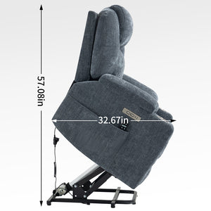 English Elm Up to 350 Lbs Chenille Power Lift Recliner with Massage Heating and Usb Charging Ports Blue W3224S00002