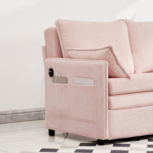 English Elm 55"convertible Corduroy Sofa Bed with Usb Port and Side Pockets for Small Apartments Pink W3373P405039