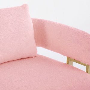 English Elm TS Modern decorative chair with teddy fleece upholstery, ergonomic sponge cushion and gold legs for luxe comfort and style Pink W2311P364623