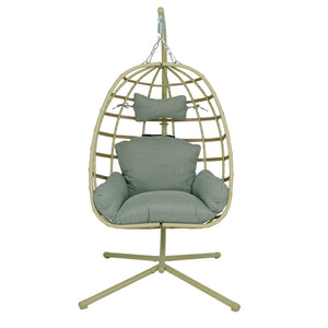 English Elm Egg Hanging Chair with Stand Pe Rattan Swing Seat Washable Cushion Patio Bedroom T5880P497437