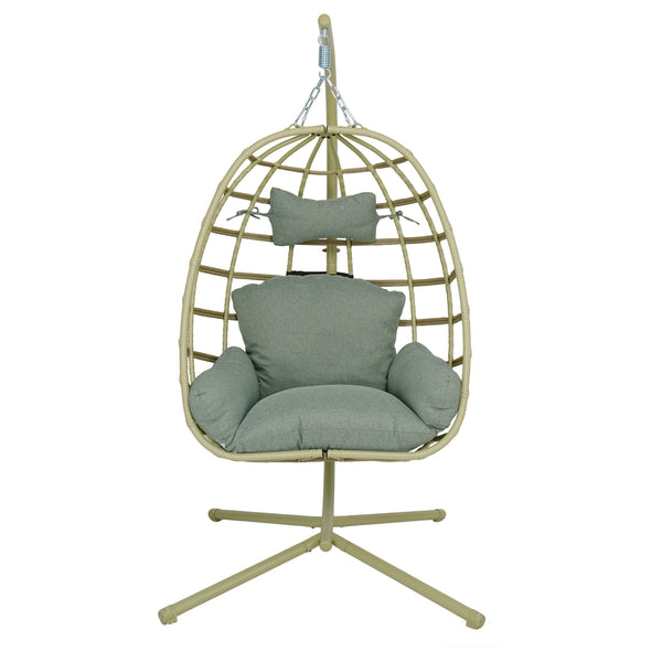 English Elm Egg Hanging Chair with Stand Pe Rattan Swing Seat Washable Cushion Patio Bedroom T5880P497437