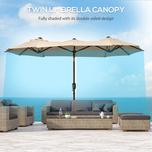 English Elm Outsunny 9.5' Double-Sided Patio Umbrella With Tilt Function, Crank, And Air Vents For Outdoor Comfort W2225P200476-GIGA