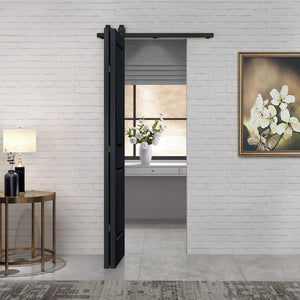 English Elm 24 in Primed Mdf Bi-fold Barn Door with Raised 6-panel Profile and Sliding Hardware Black B2763P491042