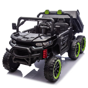 English Elm 24v Two Seat Kids Electric Dump Truck Six Wheel 4wd Utv with Parental Remote Black W1578P268991