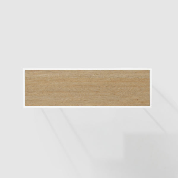 42" Metal and Wood Tiered Shelf Entry Table Coastal Oak, White MAYL2KCOW Walker Edison