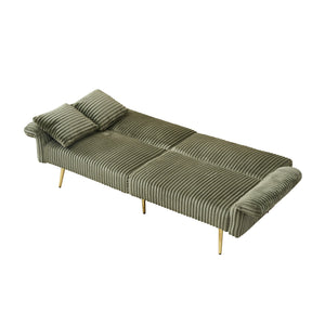 English Elm 79 Corduroy Sofa Bed Foldable Double Convertible Sleeper with Folding Armrests for Compact Living Rooms Green W2290P250574