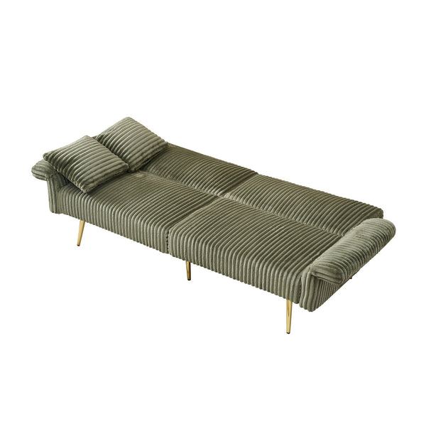 English Elm 79 Corduroy Sofa Bed Foldable Double Convertible Sleeper with Folding Armrests for Compact Living Rooms Green W2290P250574