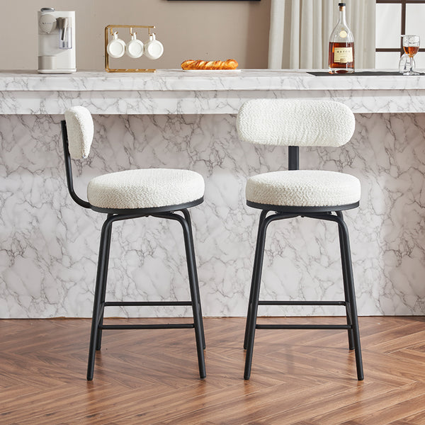 English Elm Modern Bouclé Swivel Bar Stools Set of 2 — Counter Height Fabric Seats with Metal Frame & Footrest, 360° Comfort White W1901P264272