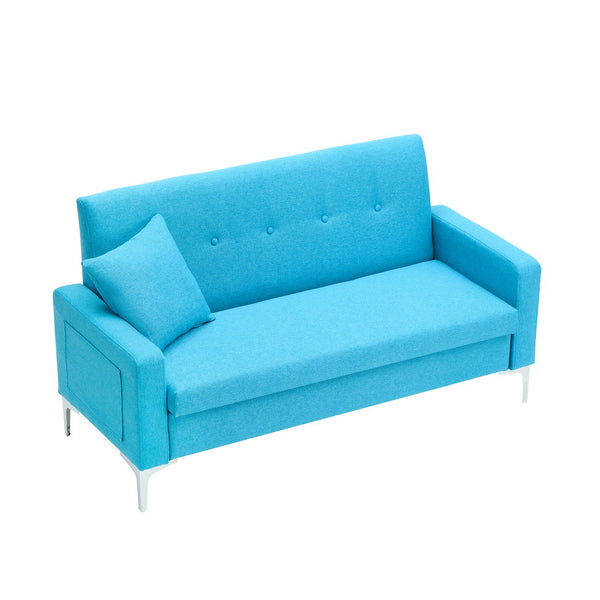 English Elm 57-inch Velvet Double Sofa with Built-In Storage, Solid Wood Frame, Silver Legs, 350lb Capacity and Modern Compact Design Blue W3356P346853
