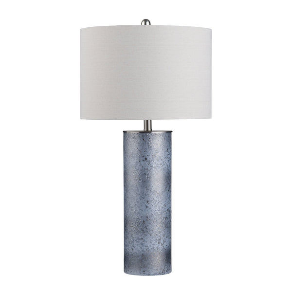 Crestview Collection Transitional Cylinder Table Lamp - Elegant Blue Glass, Oatmeal Linen Shade, Perfect For Any Space   Cvabs2222