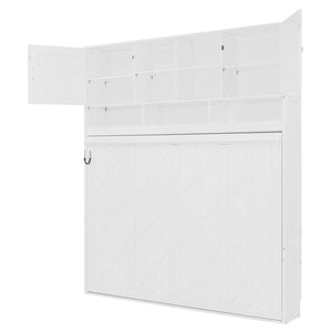 English Elm Queen Size Elegant Wall-Mounted Murphy Bed With Stylish Storage & Diamond Stripe Design, White N820S00062K-GIGA