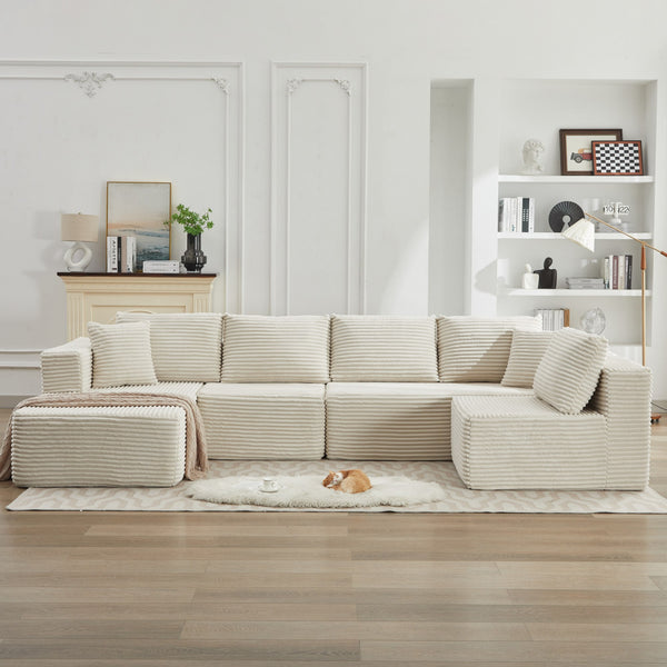 English Elm 106" Cloud Sectional Couch - Modern L-Shape Modular Sofa With Plush Corduroy, No Assembly Needed! W1143S00026