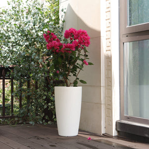 English Elm Set of 2 Faux Rattan Tall Outdoor Planters with Auto Watering and Level Monitor W3213P311467