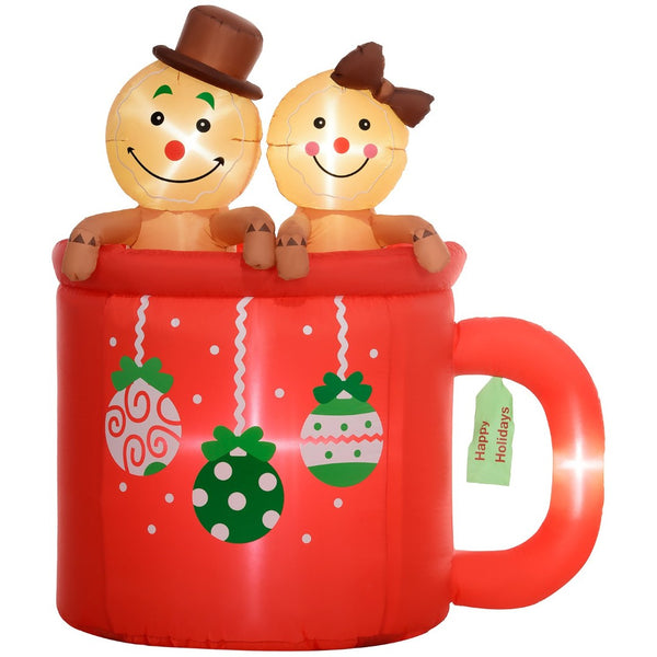 English Elm Outsunny 6Ft Inflatable Gingerbread Couple In Hot Cocoa Mug – Led Christmas Yard Décor For Festive Cheer W2225P249968-GIGA