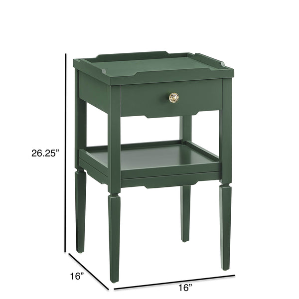 English Elm Foley Vintage Green 1-Drawer Nightstand with Gold Pull, Tapered Legs, Lower Shelf, Mid-Century Charm B050P376968