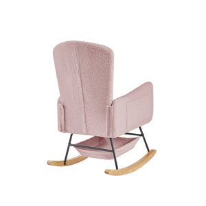 English Elm Beige Plush Teddy Fabric Rocking Chair High Back Armchair for Nursery or Reading Nook Pink W3985P386791