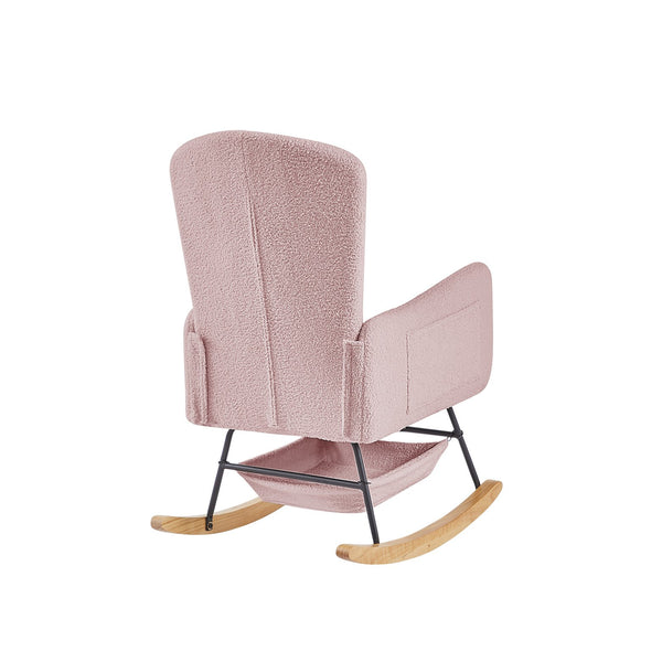 English Elm Beige Plush Teddy Fabric Rocking Chair High Back Armchair for Nursery or Reading Nook Pink W3985P386791