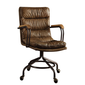 English Elm Vintage Whiskey Top Grain Leather Swivel Office Chair with Wood Arms, Metal Frame, Smooth Casters and Timeless Elegance Vintage B062P182755