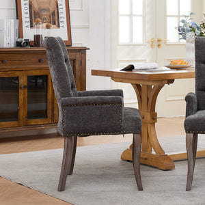 English Elm Upholstered Chenille Club Dining Chair Tufted High Back with Curved Solid Wood Legs Gray W1143P449348