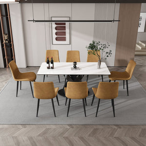 English Elm 71" Modern Luxury Dining Table with Sintered Stone Top, Unique Carbon Steel Base, Seats 6-8 Guests W2699S00022