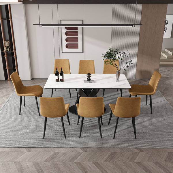 English Elm 71" Modern Luxury Dining Table with Sintered Stone Top, Unique Carbon Steel Base, Seats 6-8 Guests W2699S00022