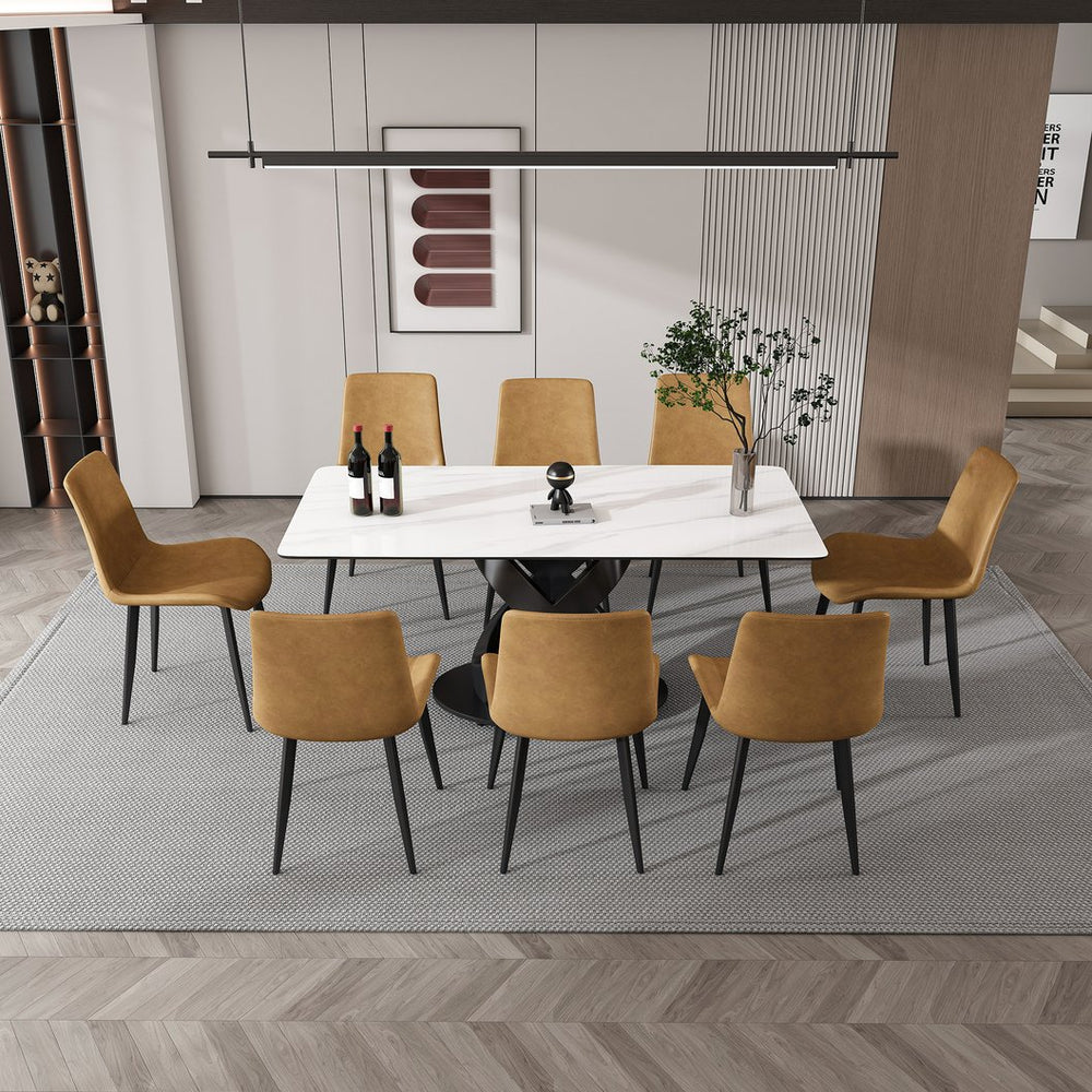English Elm 71" Rectangular Dining Table - Modern Luxury With Sintered Stone Top & Sturdy Carbon Steel Base! W2699S00025