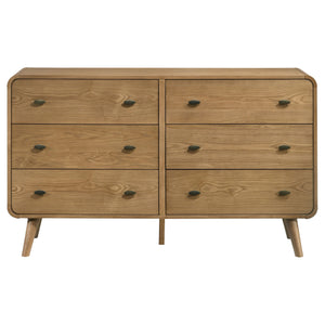 English Elm Winston Six Drawer Mid-century Dresser with Walnut Veneer Finish and Tapered Legs Light Ash B062P451714