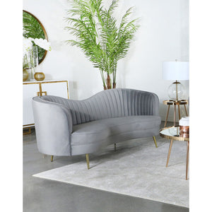 English Elm Reigha Grey Velvet Sofa with Gold Legs — Mid-Century Glam Channel Tufted Bench Seat, 84" Wide B062P351442