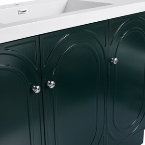 English Elm 48" Modern Freestanding Bathroom Vanity with Integrated Basin, Adjustable Shelf & 3 Metal Handles Dark Green W999P241075
