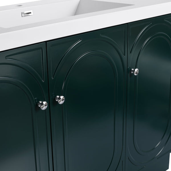 English Elm 48" Modern Freestanding Bathroom Vanity with Integrated Basin, Adjustable Shelf & 3 Metal Handles Dark Green W999P241075