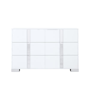English Elm Elegant Mirrored Dresser with Metal Feet and 6 Spacious Drawers for Organized, Modern Living Spaces White 54.25 L x 20.75 W x 8.5 H N733P307943W