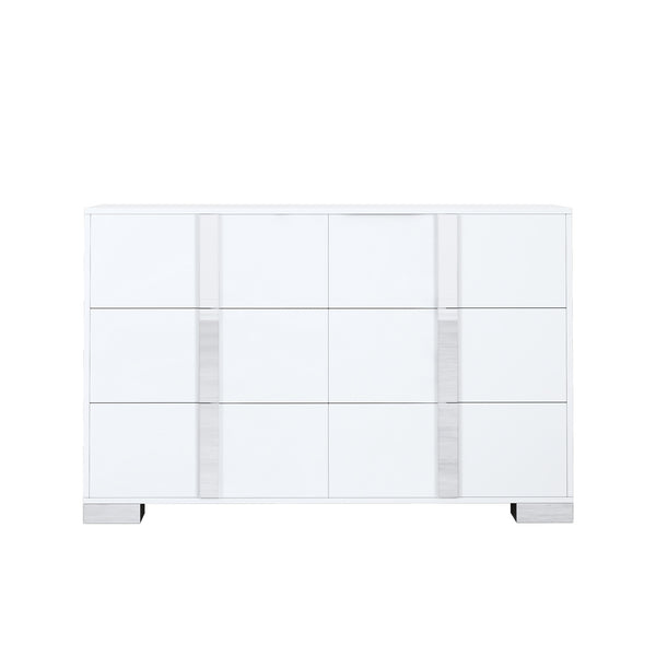 English Elm Elegant Mirrored Dresser with Metal Feet and 6 Spacious Drawers for Organized, Modern Living Spaces White 54.25 L x 20.75 W x 8.5 H N733P307943W