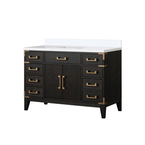 English Elm Black Oak Single Bath Vanity 48" W X 22" D With Premium White Quartz Top & Ample Storage Solutions B2731P260924