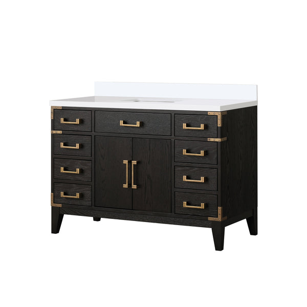 English Elm Black Oak Single Bath Vanity 48" W X 22" D With Premium White Quartz Top & Ample Storage Solutions B2731P260924
